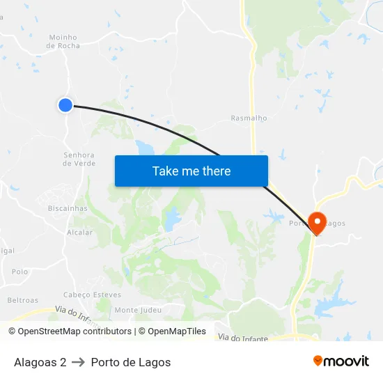 Alagoas 2 to Porto de Lagos map
