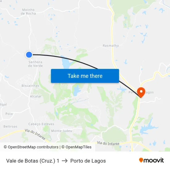 Vale de Botas (Cruz.) 1 to Porto de Lagos map