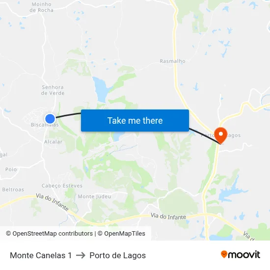 Monte Canelas 1 to Porto de Lagos map