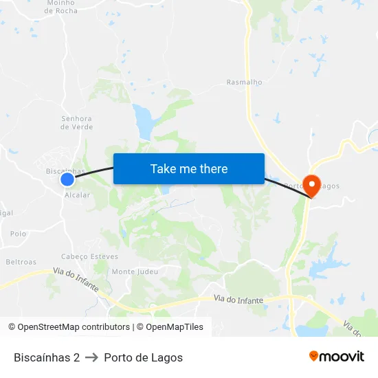 Biscaínhas 2 to Porto de Lagos map
