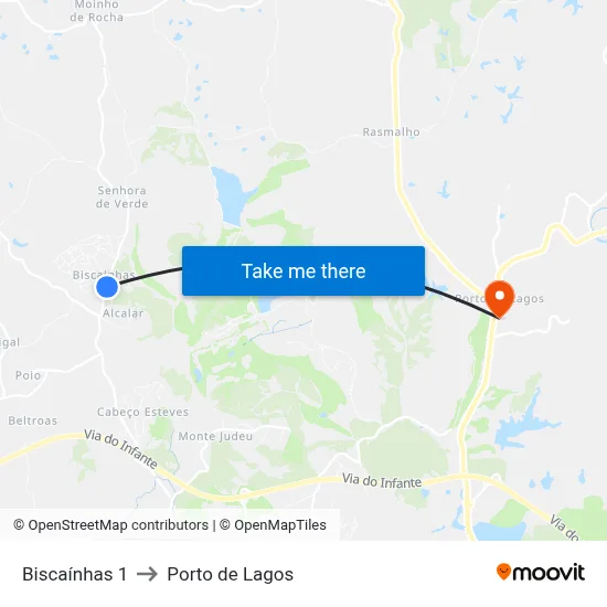 Biscaínhas 1 to Porto de Lagos map