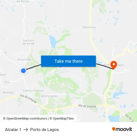Alcalar 1 to Porto de Lagos map