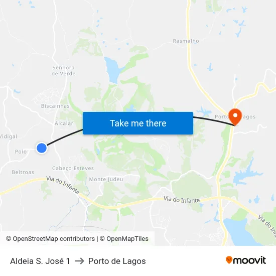 Aldeia S. José 1 to Porto de Lagos map