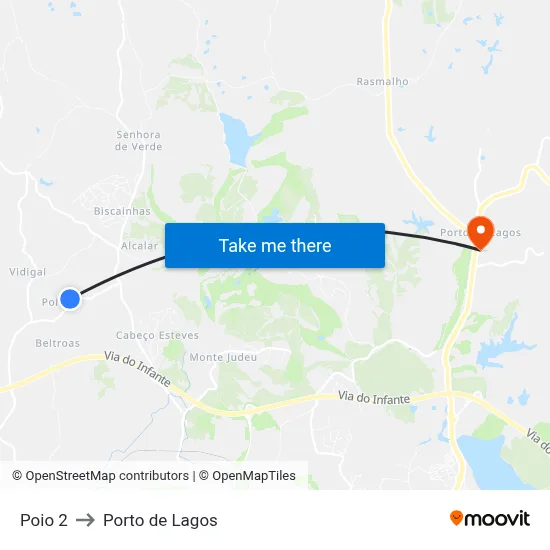 Poio 2 to Porto de Lagos map