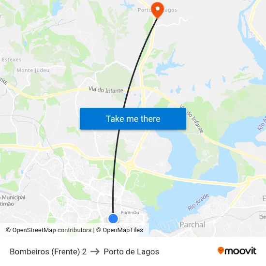 Bombeiros (Frente) 2 to Porto de Lagos map