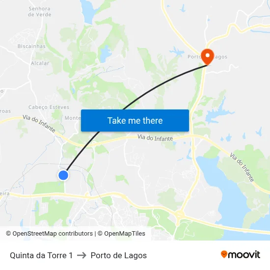 Quinta da Torre 1 to Porto de Lagos map