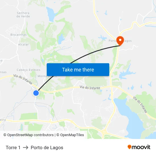 Torre 1 to Porto de Lagos map