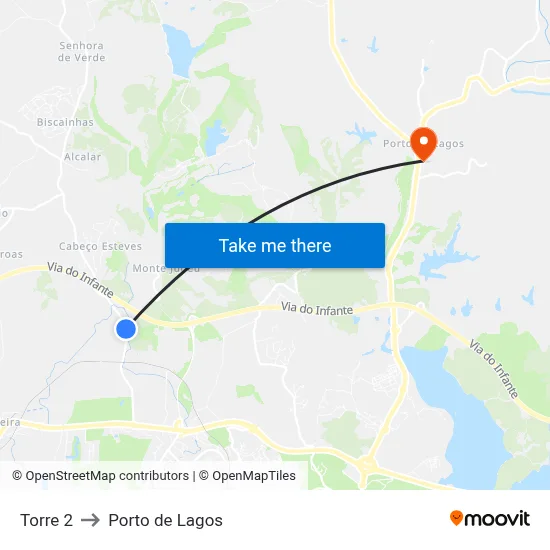 Torre 2 to Porto de Lagos map
