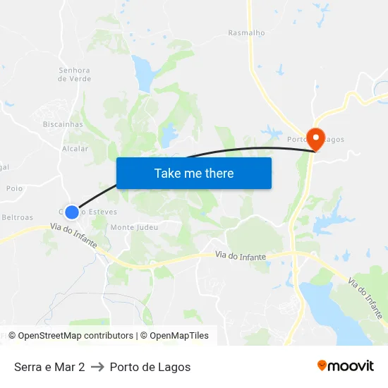 Serra e Mar 2 to Porto de Lagos map