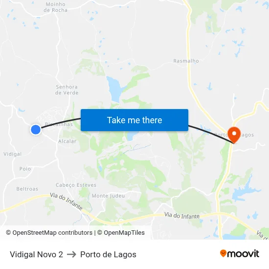 Vidigal Novo 2 to Porto de Lagos map