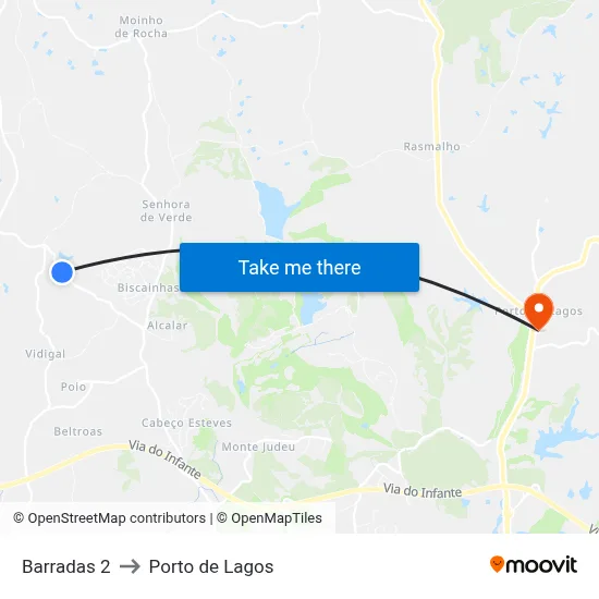 Barradas 2 to Porto de Lagos map