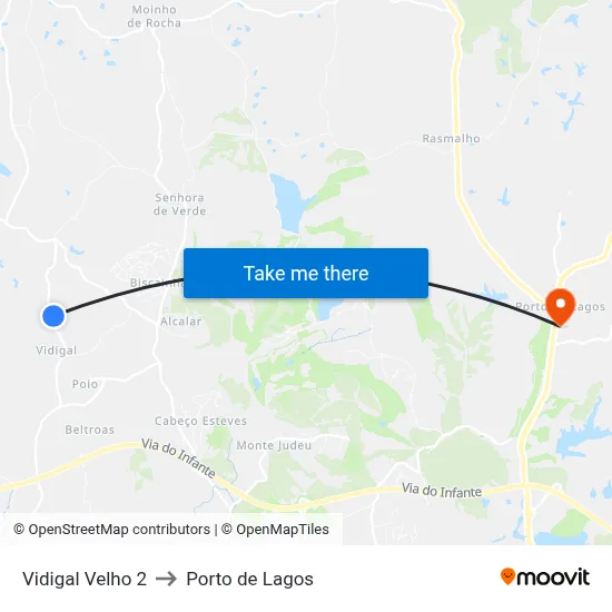 Vidigal Velho 2 to Porto de Lagos map
