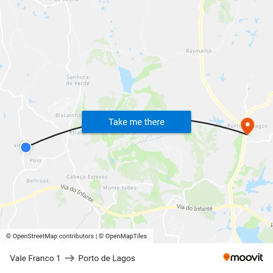Vale Franco 1 to Porto de Lagos map
