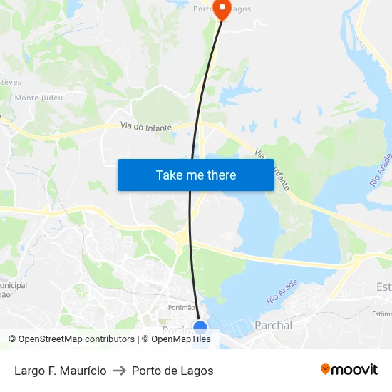 Largo F. Maurício to Porto de Lagos map