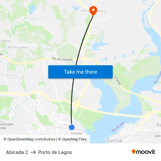 Abicada 2 to Porto de Lagos map