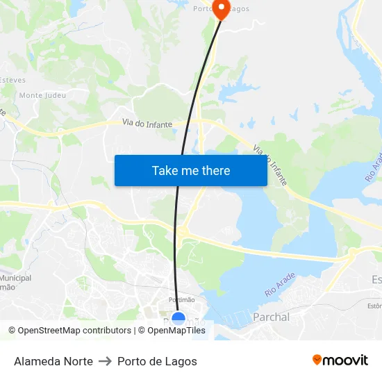 Alameda Norte to Porto de Lagos map
