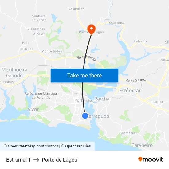 Estrumal 1 to Porto de Lagos map