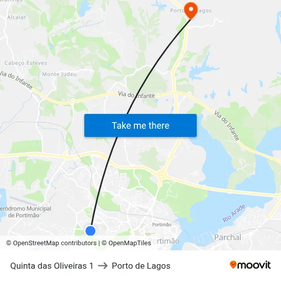 Quinta das Oliveiras 1 to Porto de Lagos map