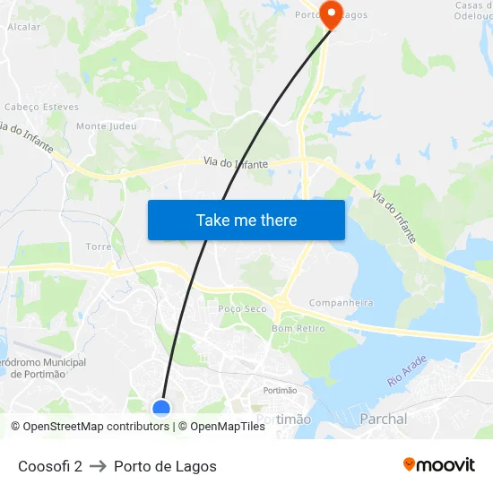 Coosofi 2 to Porto de Lagos map