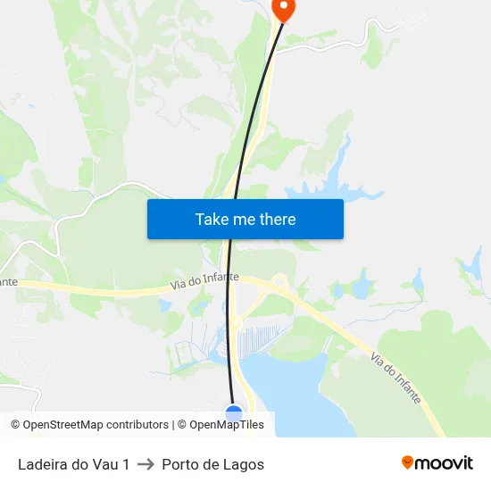 Ladeira do Vau 1 to Porto de Lagos map