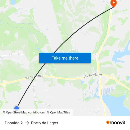 Donalda 2 to Porto de Lagos map