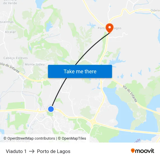 Viaduto 1 to Porto de Lagos map