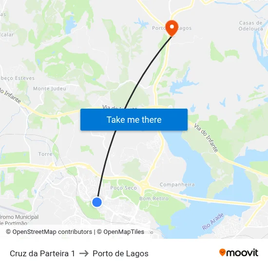 Cruz da Parteira 1 to Porto de Lagos map