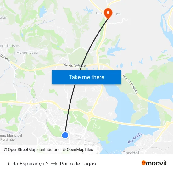 R. da Esperança 2 to Porto de Lagos map