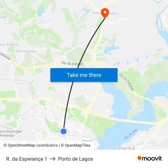 R. da Esperança 1 to Porto de Lagos map