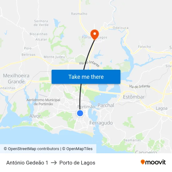 António Gedeão 1 to Porto de Lagos map