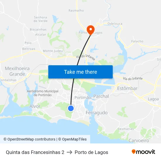 Quinta das Francesinhas 2 to Porto de Lagos map