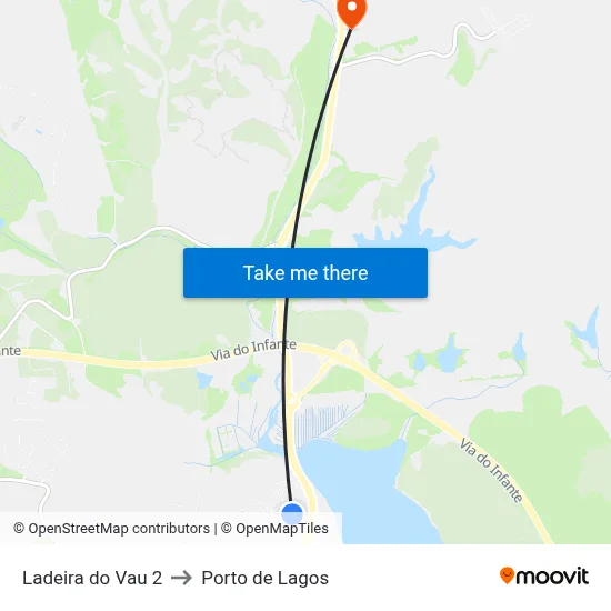 Ladeira do Vau 2 to Porto de Lagos map