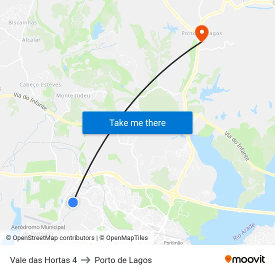 Vale das Hortas 4 to Porto de Lagos map