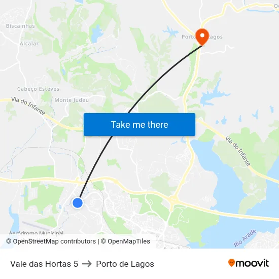 Vale das Hortas 5 to Porto de Lagos map