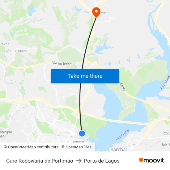 Gare Rodoviária de Portimão to Porto de Lagos map