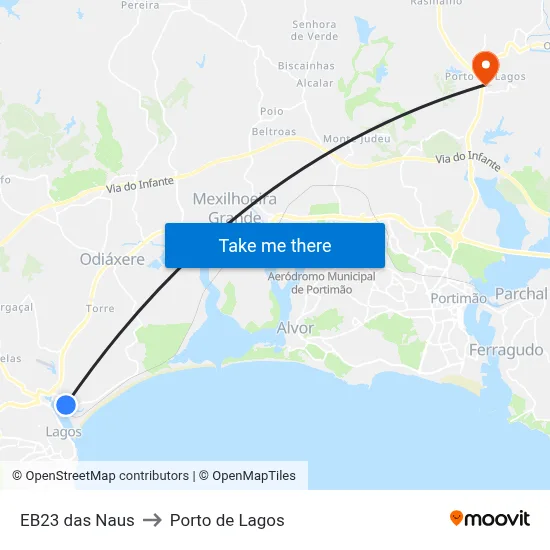EB23 das Naus to Porto de Lagos map