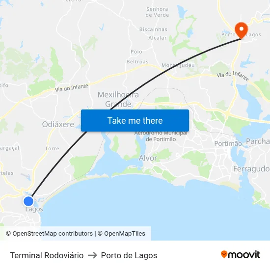 Terminal Rodoviário to Porto de Lagos map
