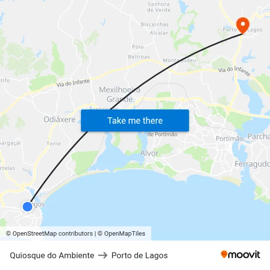 Quiosque do Ambiente to Porto de Lagos map