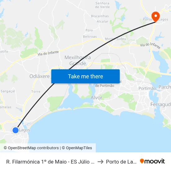 R. Filarmónica 1º de Maio - ES Júlio Dantas to Porto de Lagos map