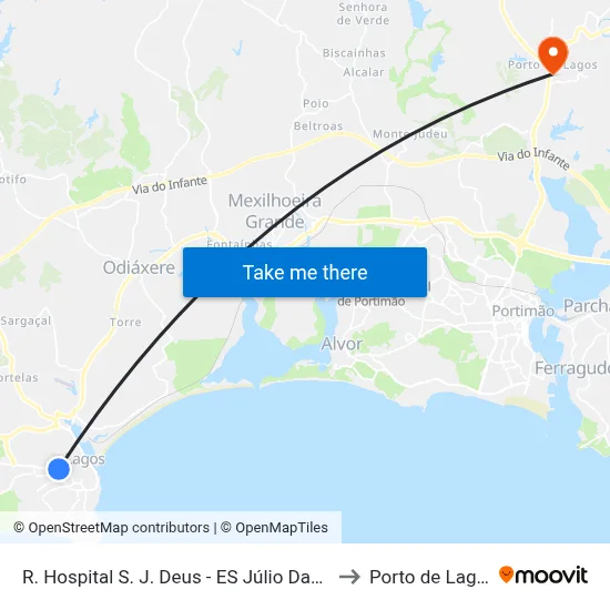 R. Hospital S. J. Deus - ES Júlio Dantas to Porto de Lagos map