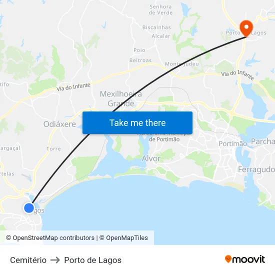 Cemitério to Porto de Lagos map