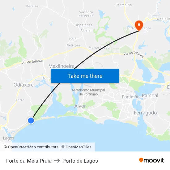 Forte da Meia Praia to Porto de Lagos map