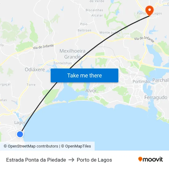 Estrada Ponta da Piedade to Porto de Lagos map
