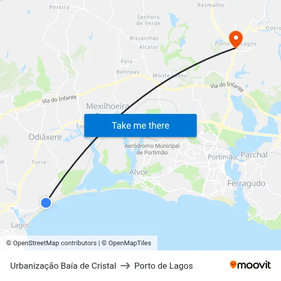 Urbanização Baía de Cristal to Porto de Lagos map