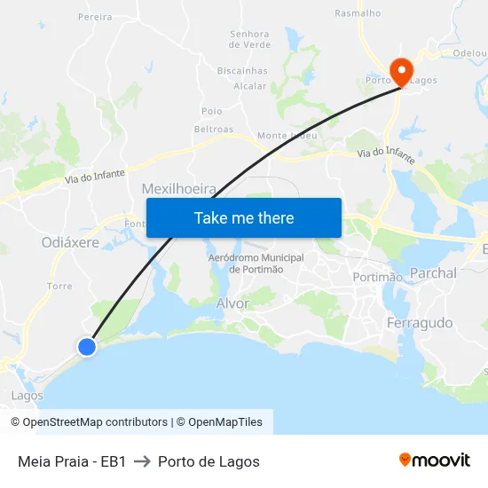 Meia Praia - EB1 to Porto de Lagos map