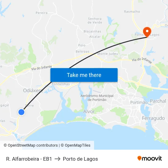 R. Alfarrobeira - EB1 to Porto de Lagos map