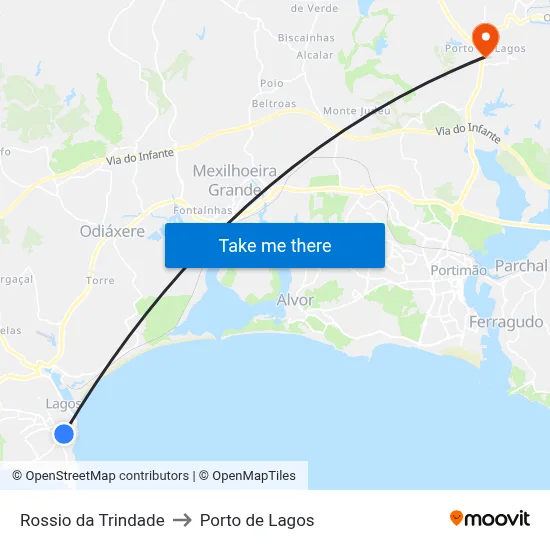 Rossio da Trindade to Porto de Lagos map