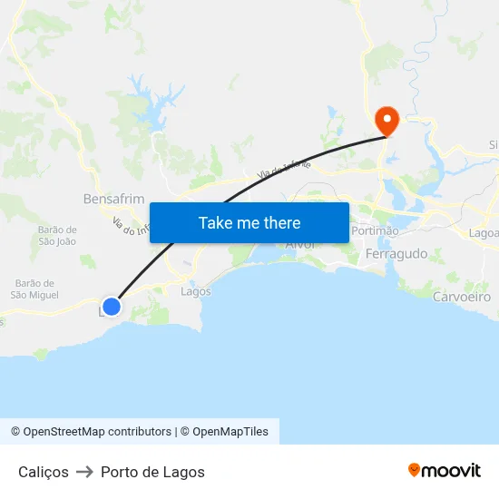 Caliços to Porto de Lagos map