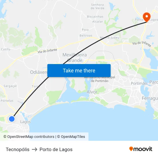 Tecnopólis to Porto de Lagos map