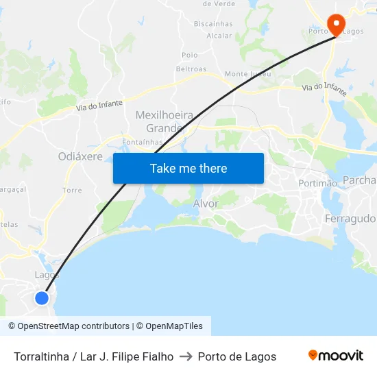 Torraltinha / Lar J. Filipe Fialho to Porto de Lagos map